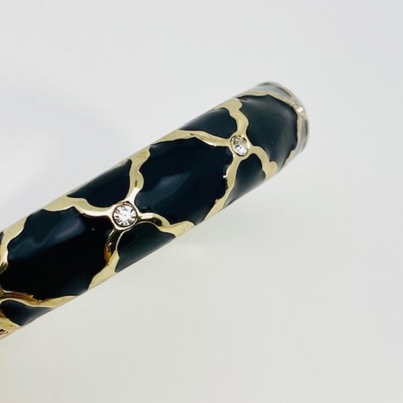 Sequin Brand Black Enamel & Crystal Hinged Clamper Style Bracelet - Picture 5 of 8